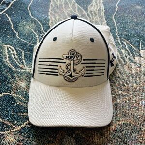 Y2K Under Armour White and Black Anchor Hat Navy Graphic Cap SnapBack Streetwear